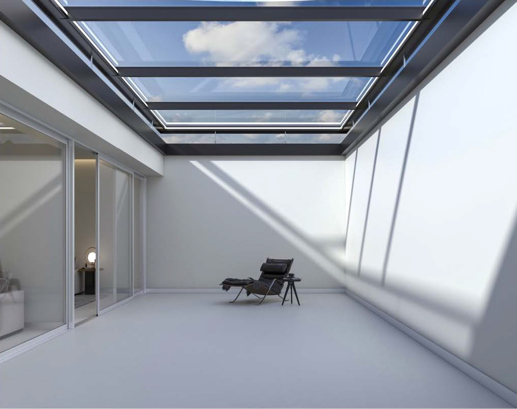 Hastane Restoran Otel Ev Teras Çatı için Çift Camlı Alüminyum Elektrik Skylight çatısı