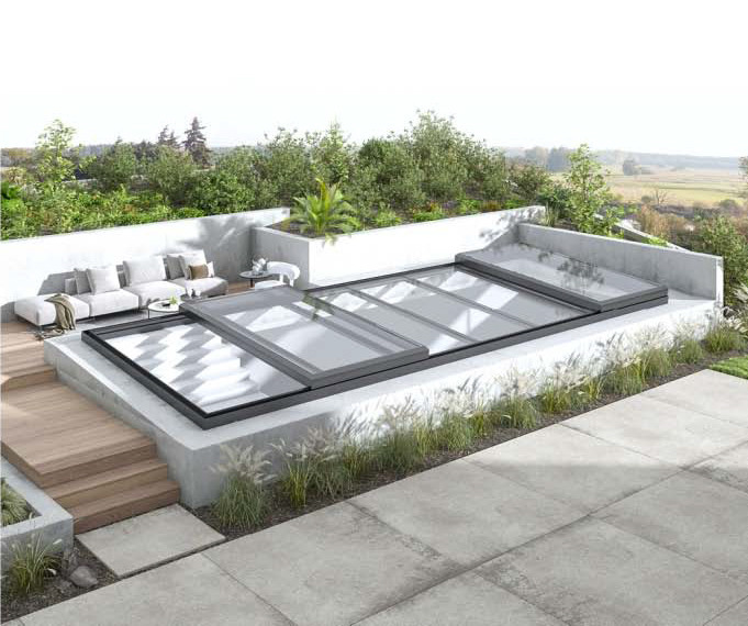 Hastane Restoran Otel Ev Teras Çatı için Çift Camlı Alüminyum Elektrik Skylight çatısı