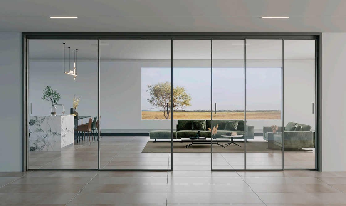 Slim Frame Alüminyum Minimalist Kaydırma Kapısı Villalar İçin Dış Kapılar Otel Ofisler Mutfak Oturma Odası